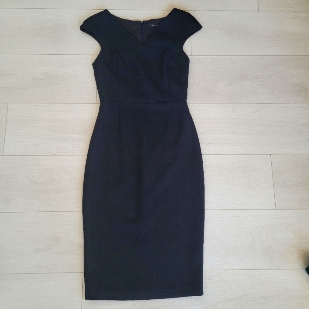 Zara little black dress LBD structured pencil skirt dress